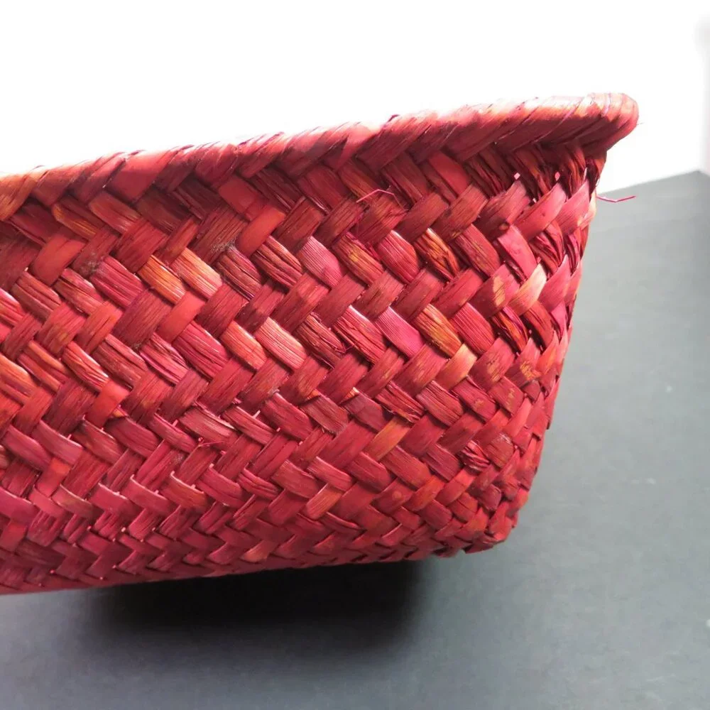 Cranberry Red (3) Woven Baskets NWT 1 square 2 round Christmas Organic Modern